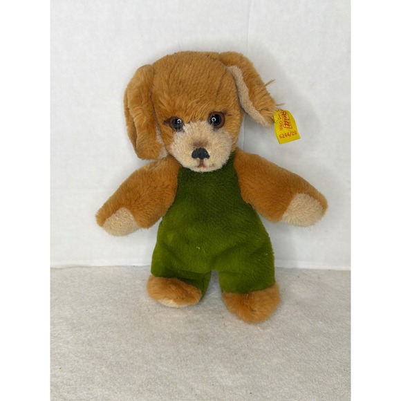 Vintage Steiff Toldi Dog 6244/20 Plush Brown w Green 7"H EUC - Picture 1 of 6